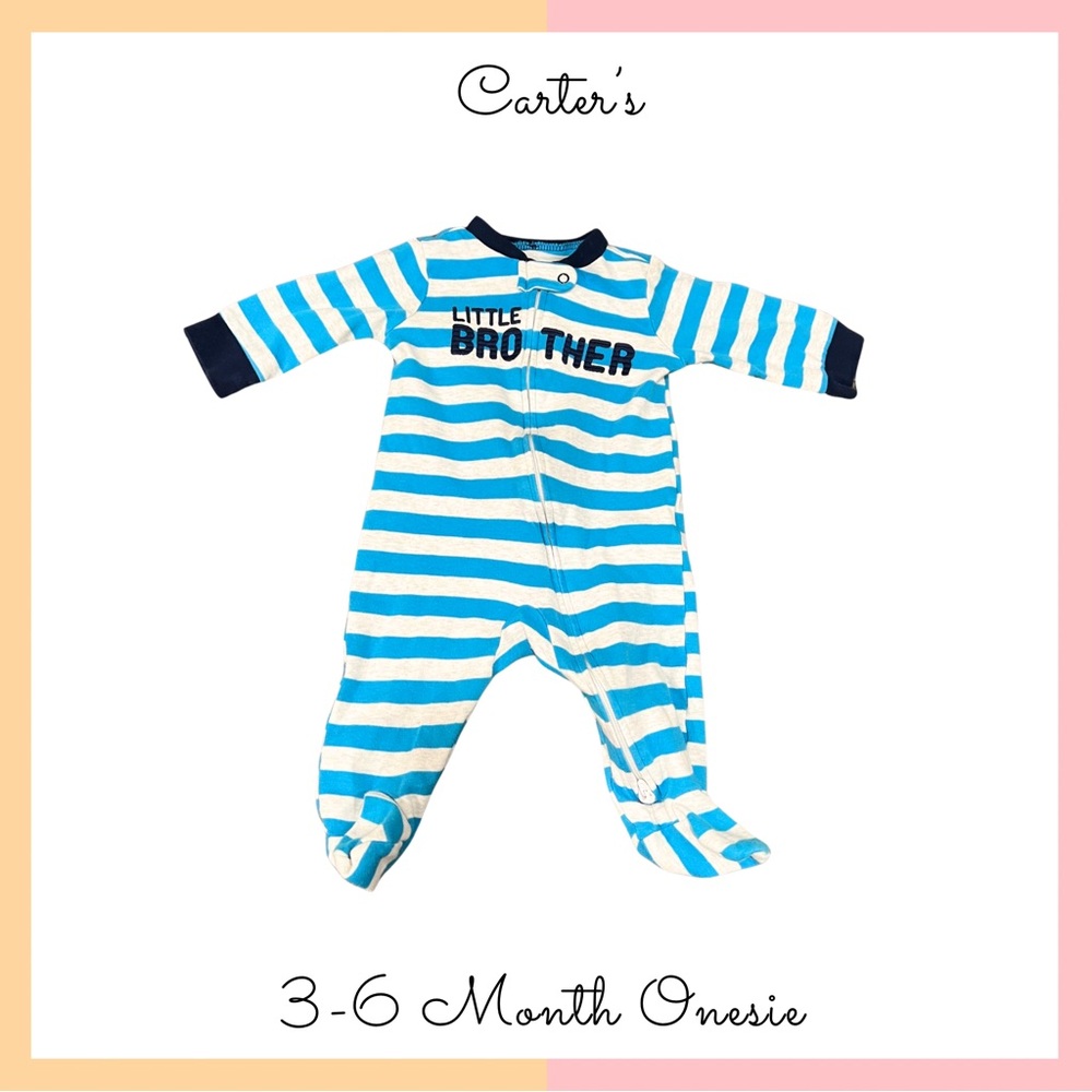 Carter's Blue Striped Little Brother 3-6 Month Pajamas